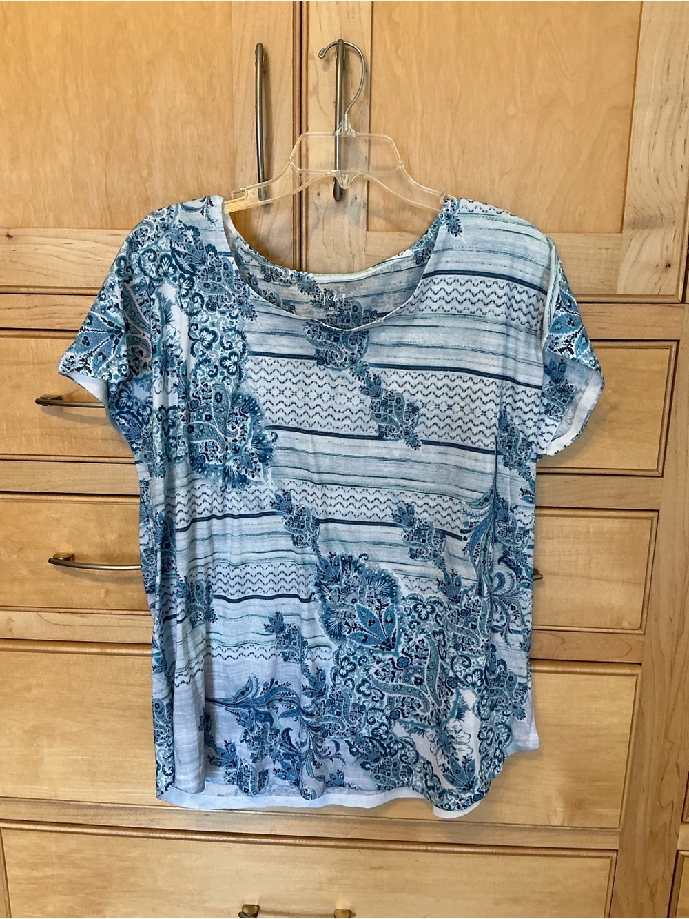 Style & Co. XXL Light Blue Floral T-SHIRT Doman sleeve polyester lightweight